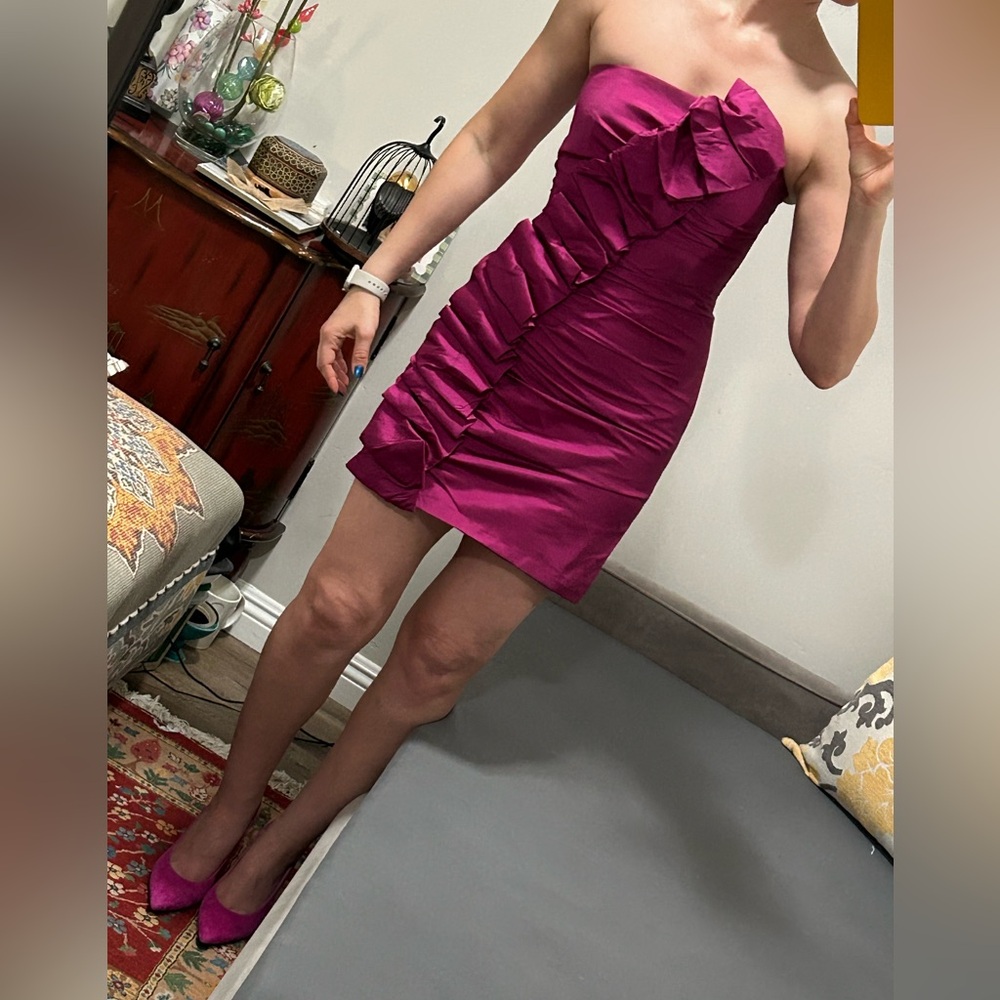 Jessica McClintock Fuchsia Strapless Mini Dress Satin